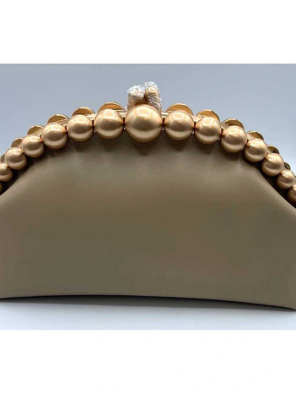 CULT GAIA Una Gold Pearl Detail Leather Sand Dollar Clutch - Picture 7 of 11
